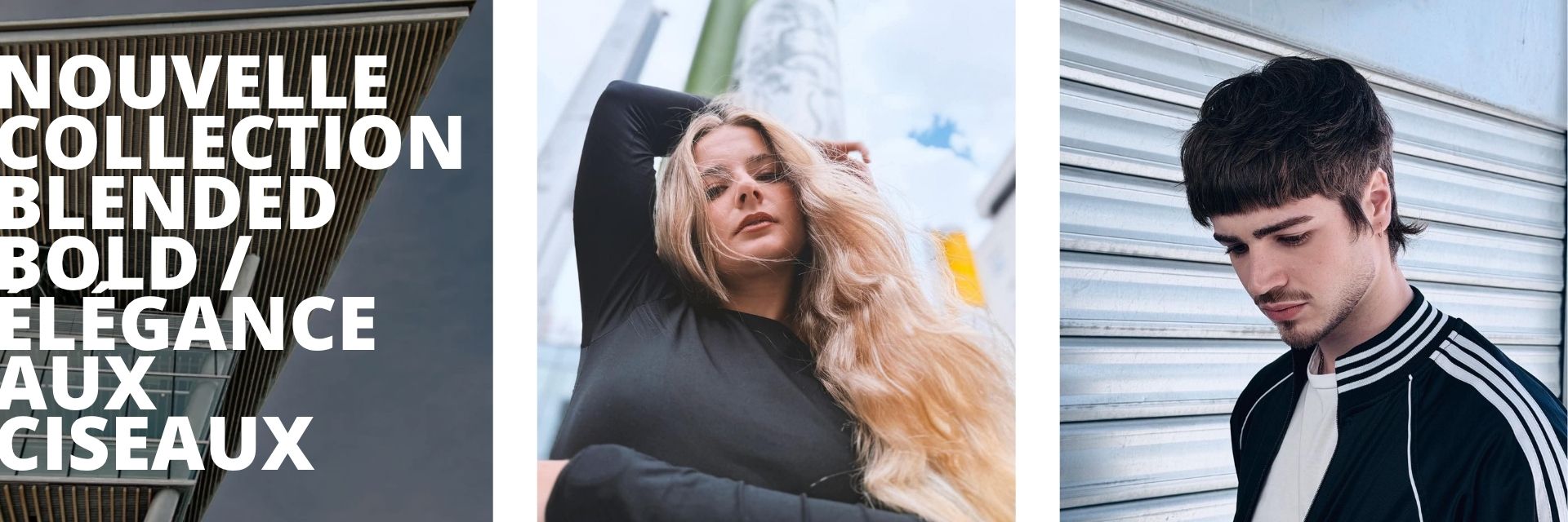 Bannière Cyléa Formations présentant la nouvelle collection de stages Blended Bold et Élégance aux ciseaux, avec visuels de coiffures tendances homme et femme.